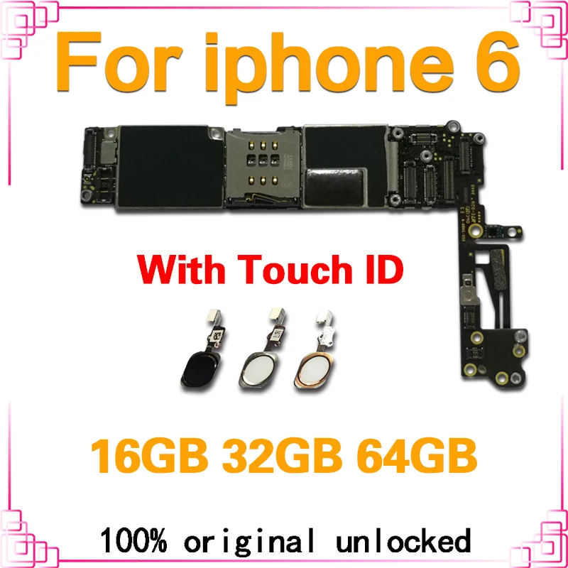 

Factory unlocked for iphone 6 Motherboard With Touch ID / without Touch ID,100% Original for iphone 6 Mainboard 16GB 32GB 64GB