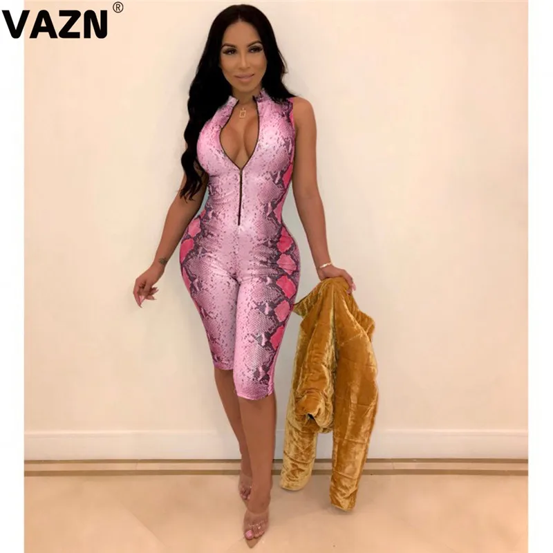 VAZN GML17166 new Design print bandage lady jumpsuit sleeveless short pant playsuits v-neck sexy club bandage wind rompers - Цвет: rose red
