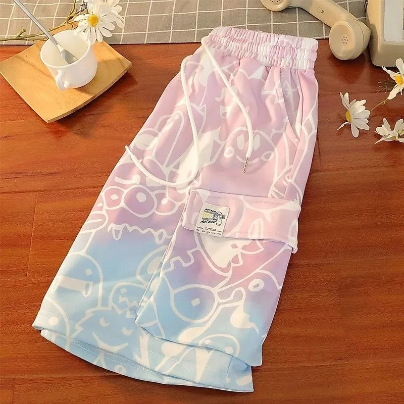 Women Cartoon Print Casual Kawaii Drawstring Elastic High Waist Sweat Shorts Harajuku Aesthetic Korean Biker Shorts Summer 2021 2