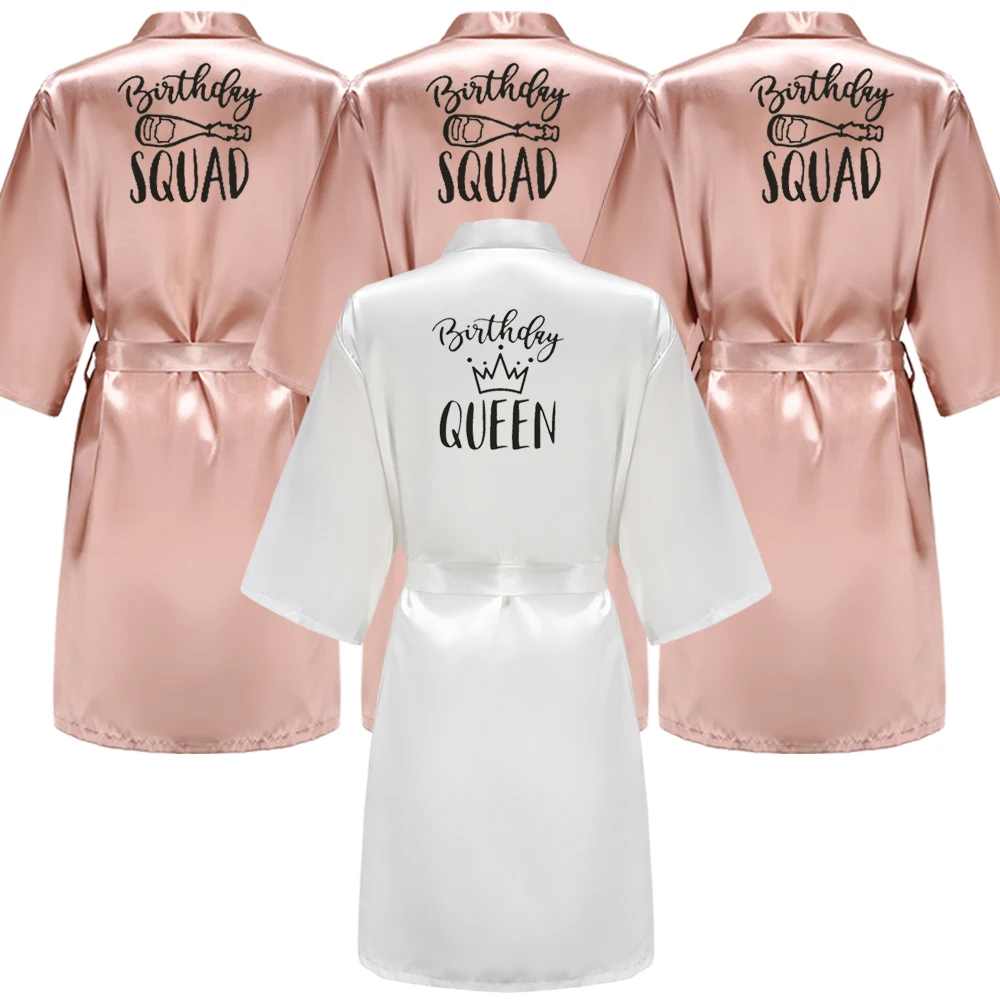 Birthday Queen&Squad Party Robe Satin Women Princess Favor Ladies Dressing Gift kimono women sleepwear silk robe