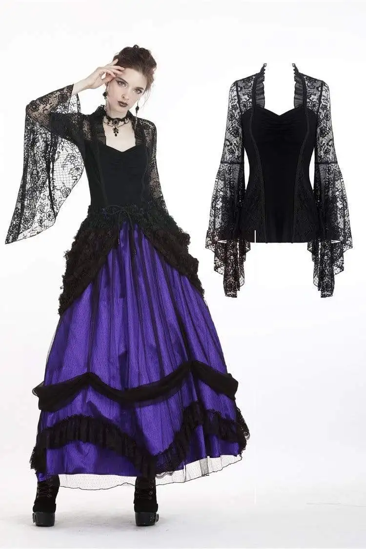 Darkinlove женские готические Ruched из тонкой ткани с цветочным кружевом с рукавами Топы TW188