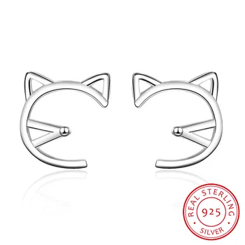 

925 Sterling Silver Cut Cat Ear Stud Earrings For Women School Girls Wedding Gift Personalise Jewelry Bijoux