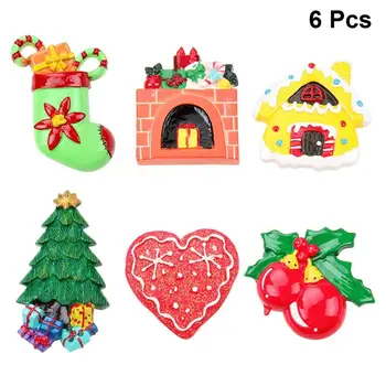 

6pcs Christmas Resin Fridge Magnets Cartoon Refrigerator Magnetic Sticker Gift Home Decoration Sticker For Kids(Random Pattern )