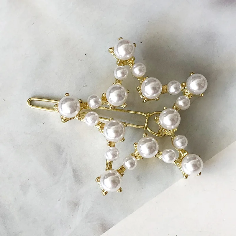 Модная заколка для волос с белым жемчугом и звездочками, заколка из сплава для женщин и девушек, аксессуары для волос, Ювелирное Украшение для волос, головной убор