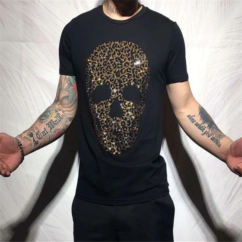 Camiseta hombrestops Диаманте Пьедра высокое качество verano algodón cuellothe Последняя мода Редондо манга корта