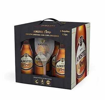 

Amstel Oro Cerveza Tostada con Copa - Paquete de 6 Botellas x 330 ml