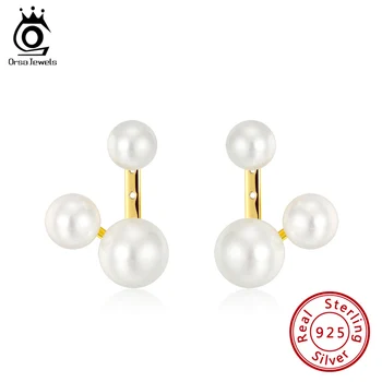 

ORSA JEWELS 100% S925 Simulated Pearl Stud Earrings Newest Sterling Silver Pearl Earrings Party Women Exquisite Jewelry SE211