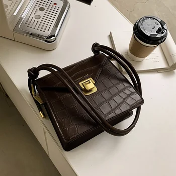 

Style Small Bag New Fashionable All-match Crocodile Pattern Shoulder Bag Retro Underarm Bag Simple Hong Kong Women Flap a Single