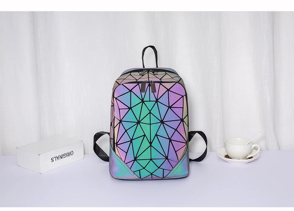 LOVEVOOK backpack for women school bags for teenagers girls bag pack foldable geometric luminous backpack holographic refretion