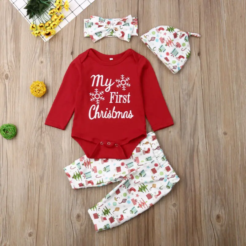 

Newborn Baby Girl Boy 3M18M My First Christmas Costume Romper+Hat Clothes Outfits 4Pcs
