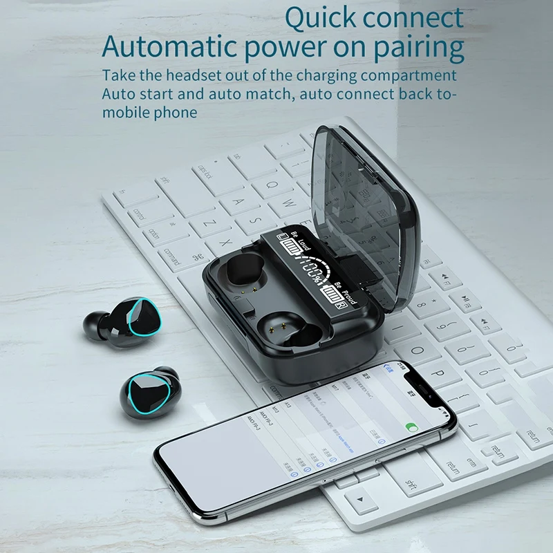 M10 Waterproof Headsets TWS Wireless Headphones Bluetooth 5 1 Earphones HIFI Stereo 2000MAh Charging Box