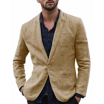 

[JK17] Men's Stylish Casual Linen Blazer Jacket One Button Lightweight Groomsmen Tuxedo For Beach Wedding Business Wear