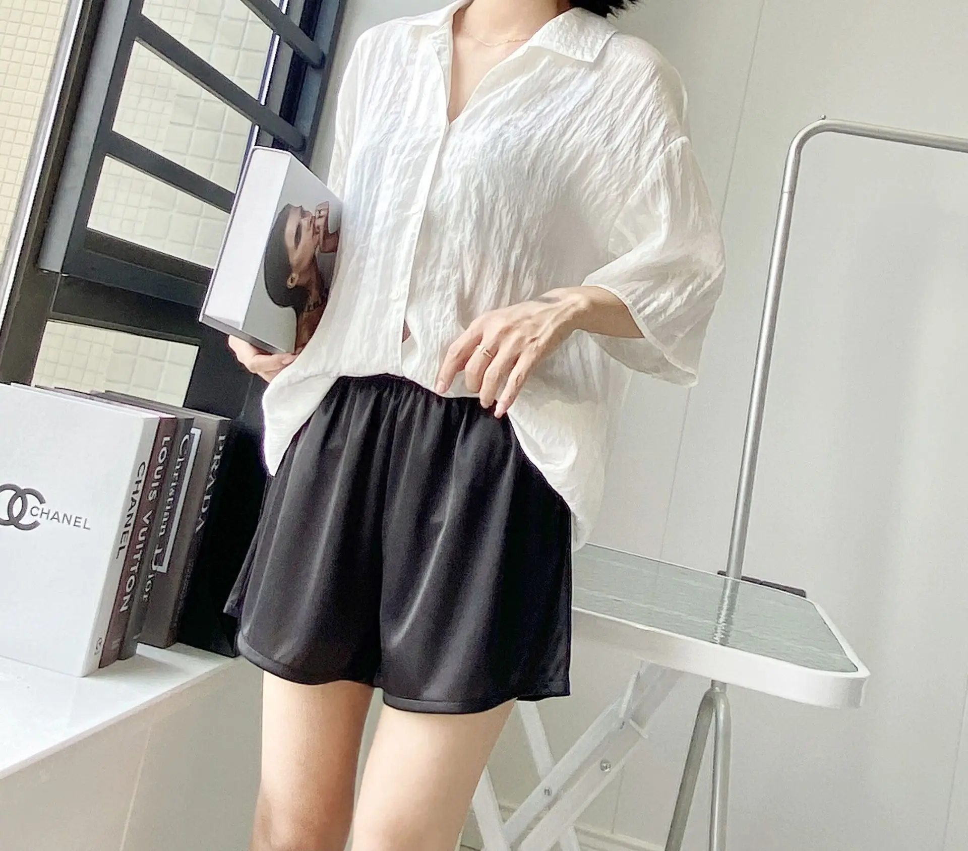 Summer women pant liner slips thin loose high waist shorts white elastic waist safety shorts pants black home casual underpants