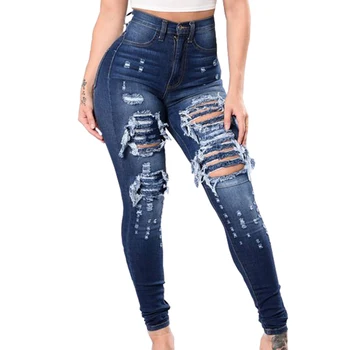

Dihope Fashion Casual Ultra Stretchy Ripped Jeans Woman Skinny Denim Pants Trousers Female High Waist Pencil Jeans New 2020