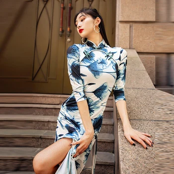 

2019 Latin Dresses Cheongsam Dress Evening Party Dress Host Stage Wear Competition Women Standard Ballroom Tango Dress BL2591