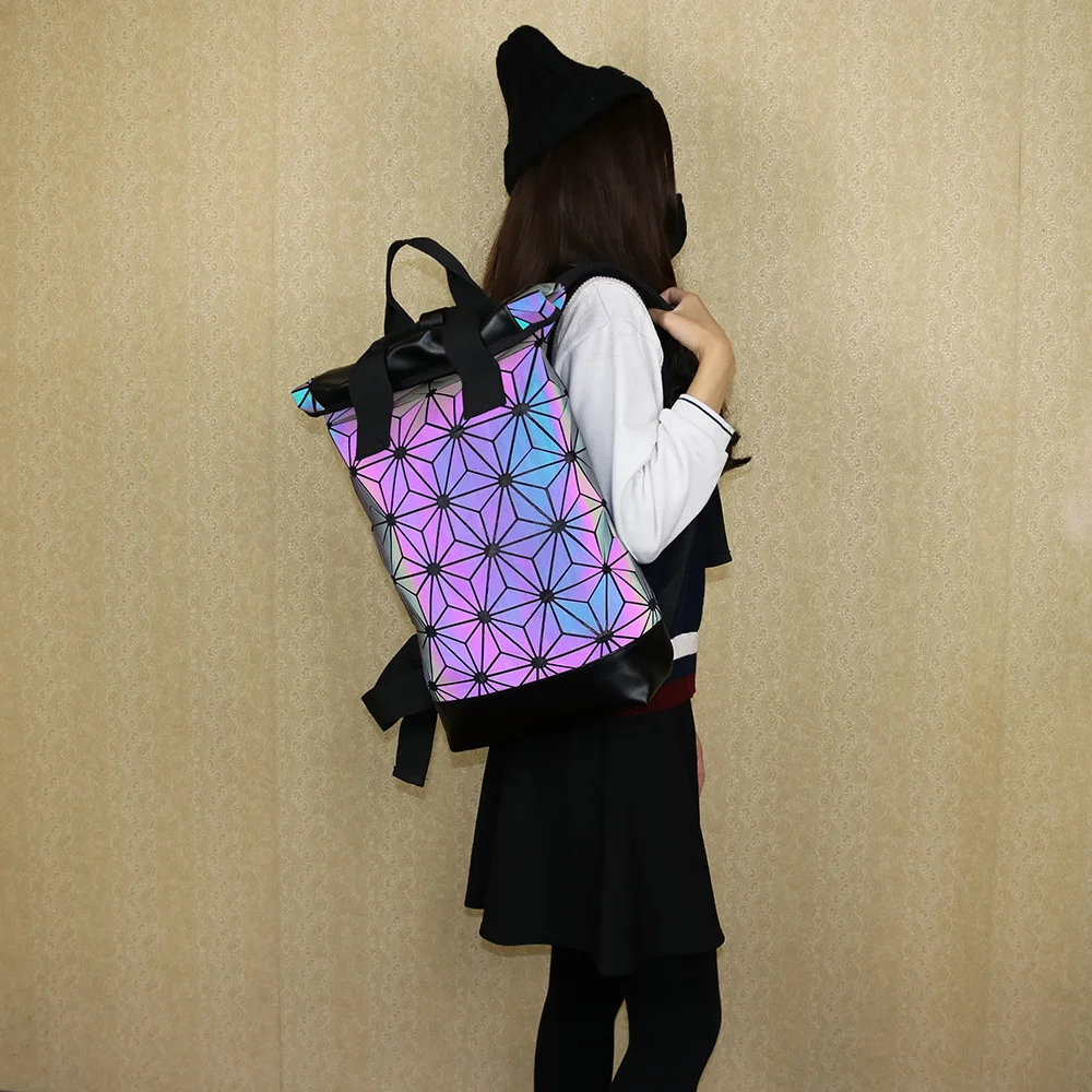 

New Outdoor Large-Capacity Sports Hiking Bag Geometric Rhombus Fashion Luminous Color-Changing Colorful Backpack Women