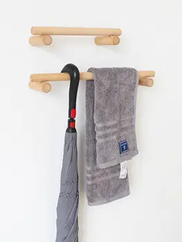 

Solid Wood Towel Rack Bathroom Kitchen Towel Holder Wall-mounted Storage Self Organizer Bar Suction Cup Rail Hanger
