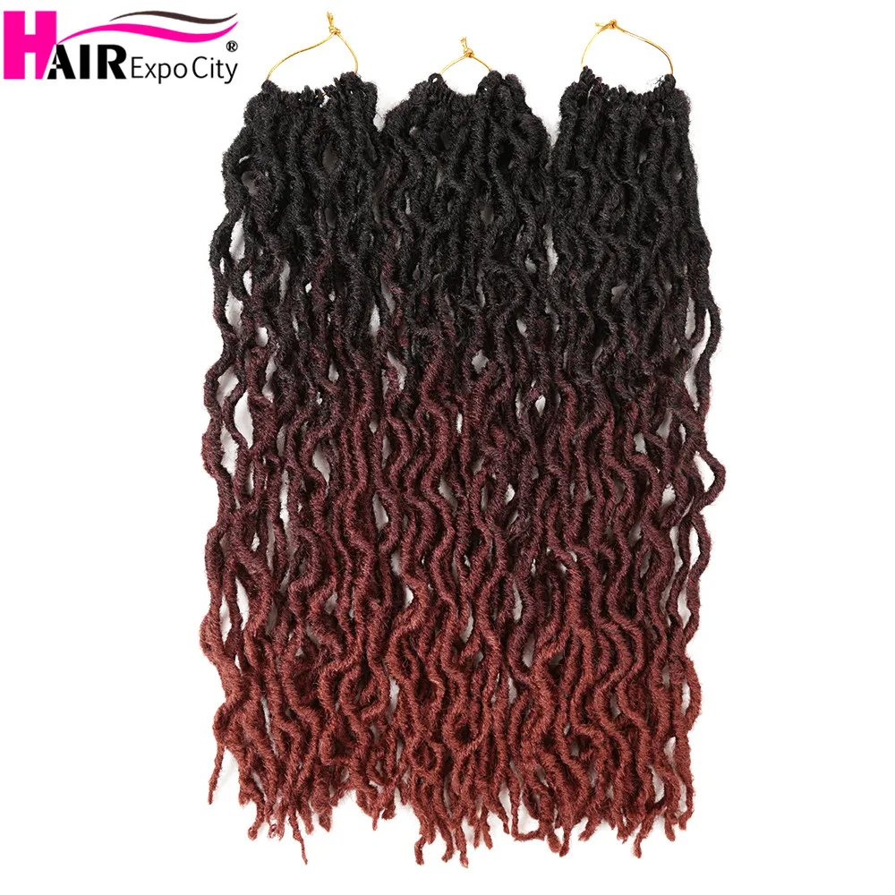 18Inch Goddess Faux Locs Crochet Hair Synthetic Wave Hair Ombre Braiding Hair Extensions Handmade 18Strands Hair Expo City