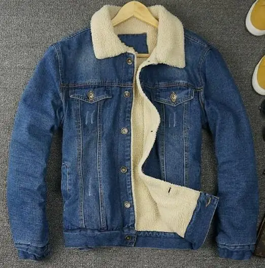 blue yellow fur Зимняя Новинка, модные ретро мужские джинсовые куртки с меховой подкладкой, мужская флисовая куртка, однобортное джинсовое пальто, верхняя одежда на пуговицах, размер M-2xl - Цвет: blue yellow fur