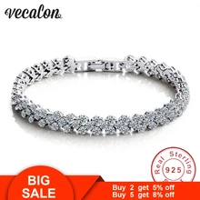 Vecalon Модные женские браслеты AAAAA Циркон Cz 925 пробы Серебряный Кристалл обручальные свадебные браслеты для женщин ювелирные изделия