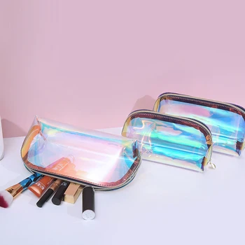

Waterproof Jelly PVC Cosmetic Bag Transparent Travel Make up Bags Laser Makeup Pouch Travel Organizer Toiletry Wash Beauty Stuff