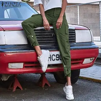 

ZANZEA 2020 Fashion Women Overalls Pants High Waist Straight Long Trousers Casual Solid Buttons Pantalones Femme Streetwear 5XL