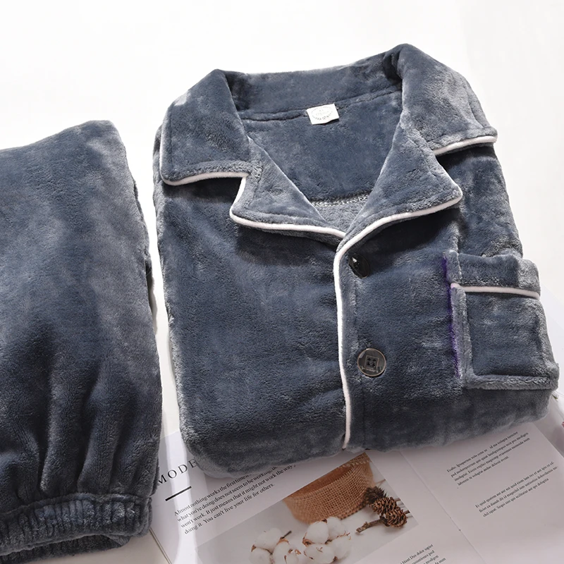 Winter Coral Fleece Pajamas for Men Dormir Lounge Sleepwear Man's Bedroom Home Clothes Pijamas Thicken Bedgown Warm Pyjamas PJs
