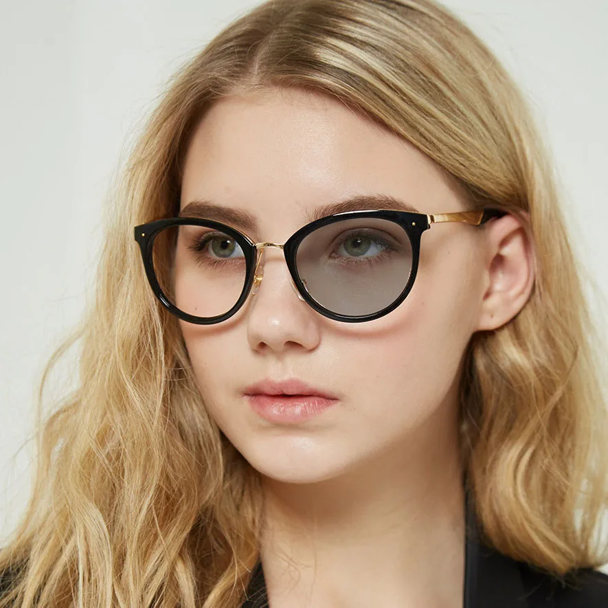 Round Anti-UV Finished Optical Eye Glasses Frames Myopia Lens For Women Men Sun Photochromism Prescription Sunglasses Women NX - Цвет оправы: black-0