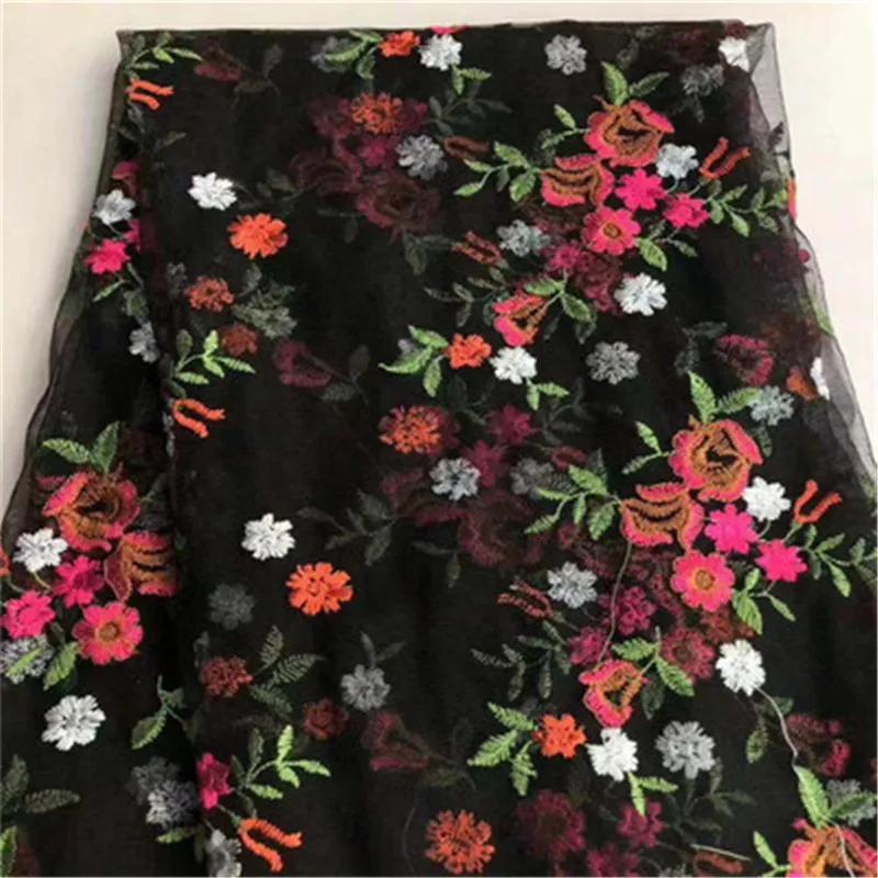

New mesh bottom color rose embroidered fabric women's wear skirt wedding dress embroidered fabric curtain decoration