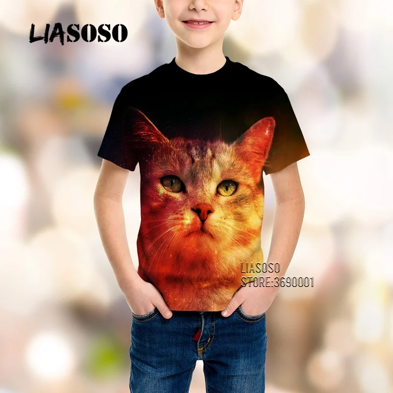 17 LIASOSO Детские футболки с объемным принтом кота пиццы единорога хлеба; летние футболки с круглым вырезом; Одежда для мальчиков и девочек; футболки в стиле хип-хоп - Цвет: 17