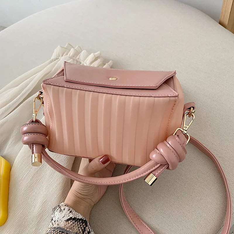 

Stripes Textured Bag Women's 2019 New Style Linen Flower Color Weaving Handbag Versatile Shoulder Square Sling Bag