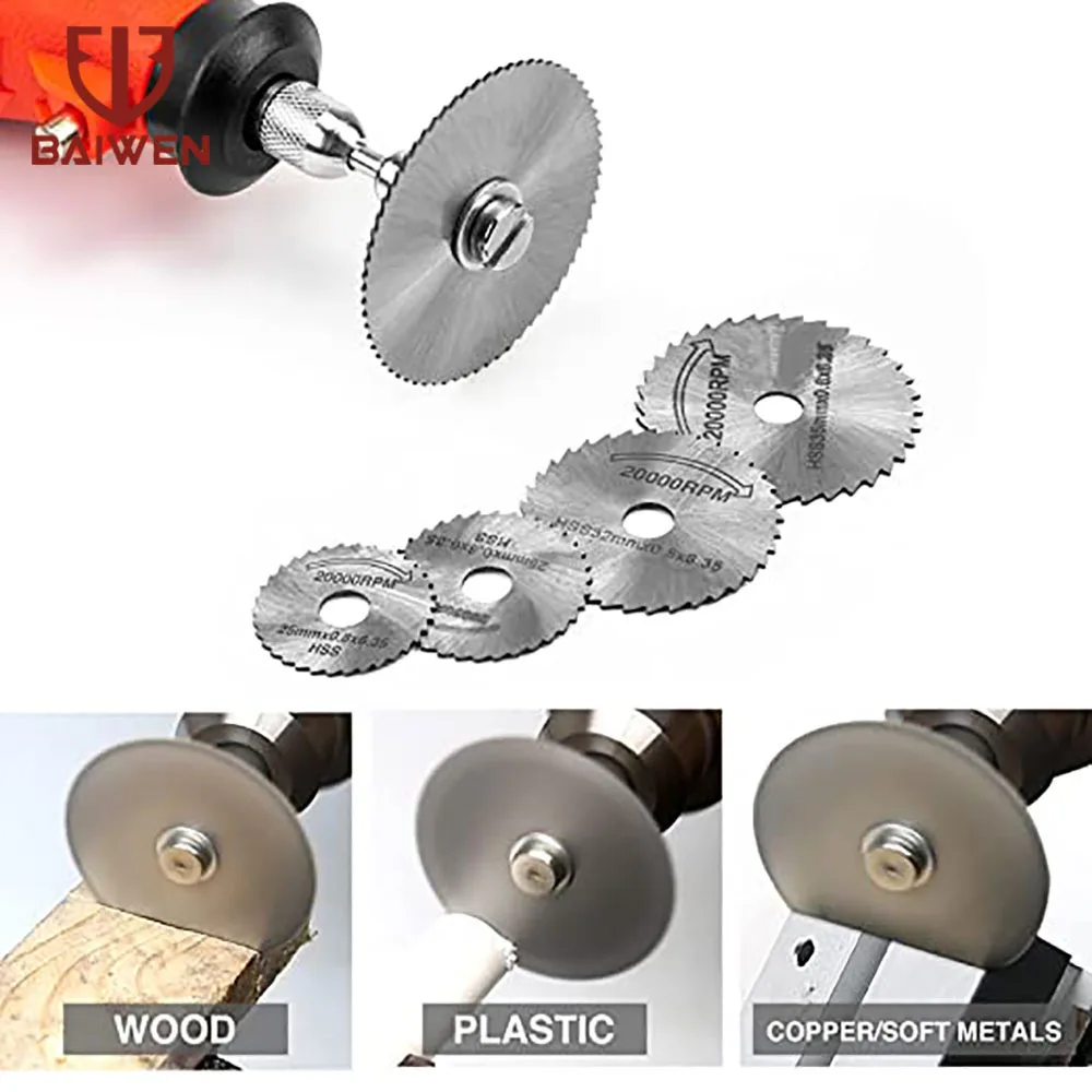 6PCS Mini HSS Circular Saw Blade Drill Rotary Tools Woodworking Cutting Discs For Metal Cutter Power Tool Mandrel Set
