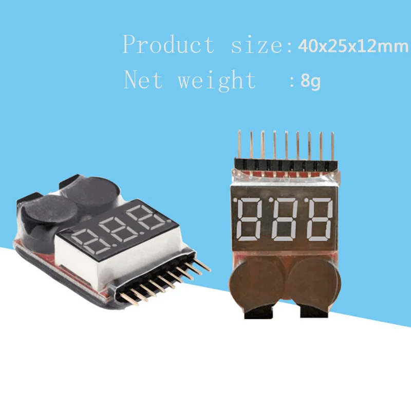 

1-8S LED Lipo Battery Monitor Voltage Indicator Checker Tester Low Voltage Buzzer Alarm for Lipo Li-ion LiMn Li-Fe Battery GV99