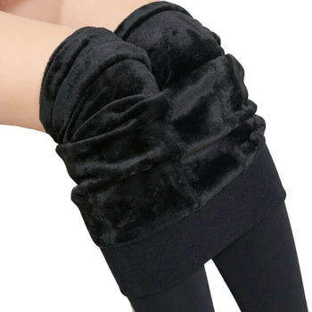

Hot Sale Women Fleece Lining Leggings Solid Color Pants High Waist Tummy Control Warm Thicken Leggings 2019 Winter Pants Female