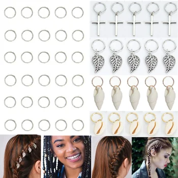 

120Pcs Hair Jewelry Braid Rings Decoration Pendants Dreadlocks Beads Metal Cuffs Rings Clips Shell Charms Accessories