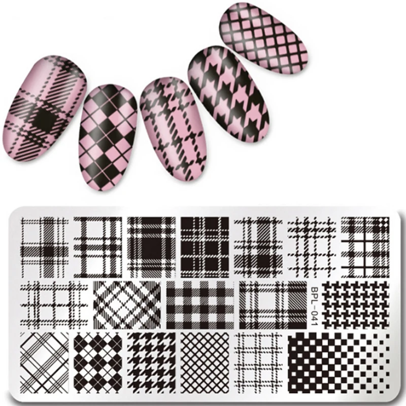 

1PC Check Stripe Nail Art Stamping Plate Pattern DIY Manicure Image Template Nails Stencil Tools