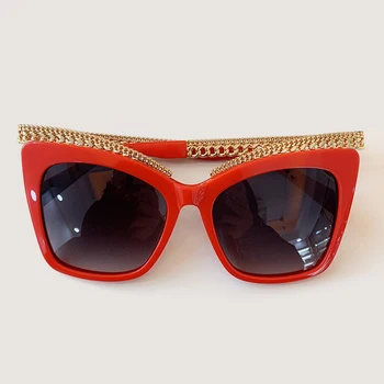 

Oversized Women Cat Eye Sunglasses Retro Chain Brand Design Mirror Sunglasses Female UV400