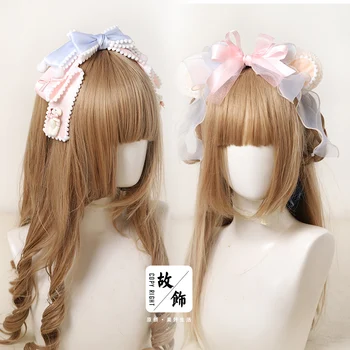 

Japanese Lolita Dolls bears Pink Blue Cute Bowknot Hairband Hair Clip hair accessories Girls KC Hair Hoop Hair Ornaments Cosplay
