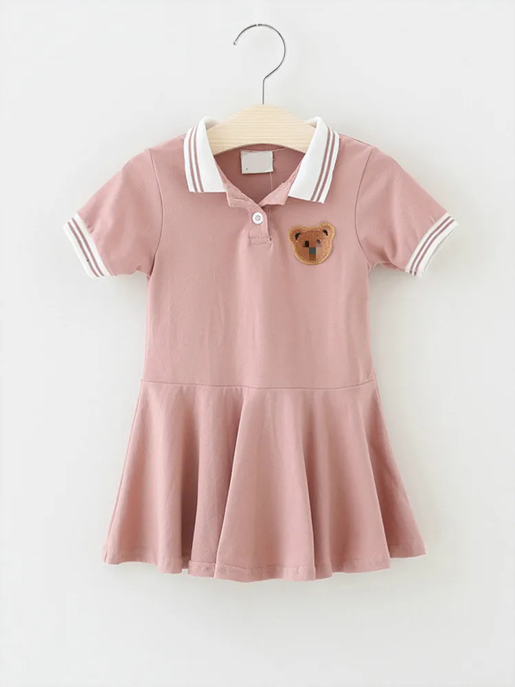 

Korean-style Childrenswear Girls Summer Baby Polo Fold-down Collar Short-sleeve Dress Children CHILDREN'S Cartoon Embroidered Ch