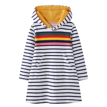 

Stripes Long Sleeves Spring Autumn Dress for Baby Girl Flamingo Dress Beautiful Rainbow Print Kids Dress Kids Clothes