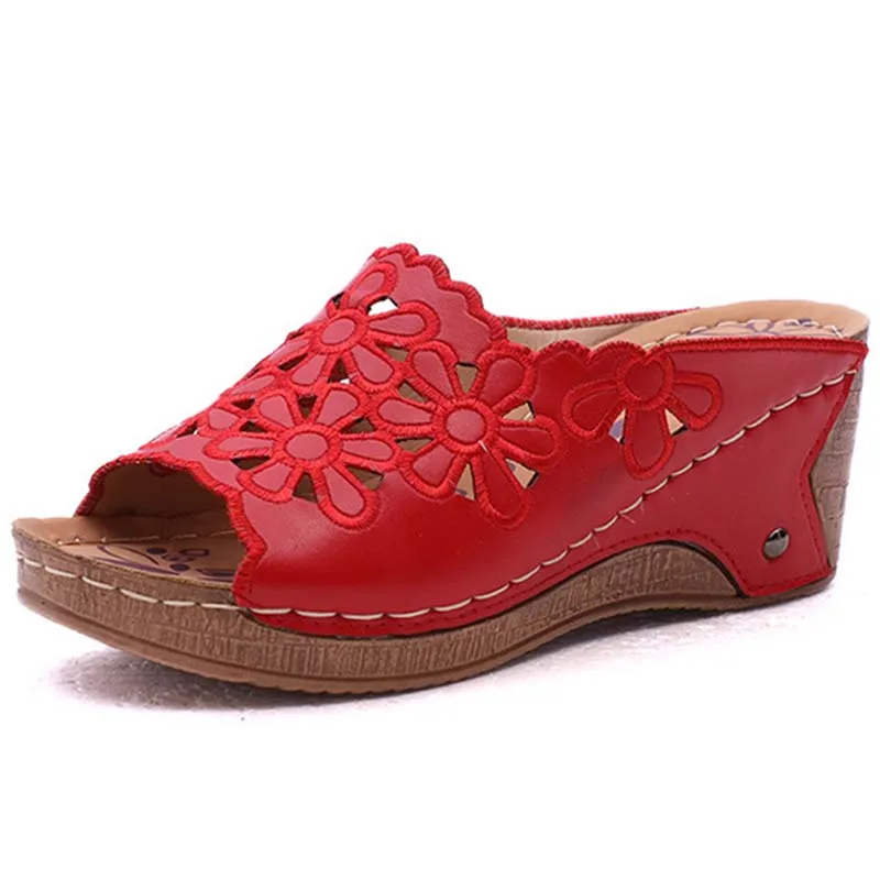 Сандалии женские в римском стиле босоножки на танкетке открытый носок модные