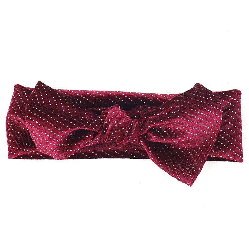 wine red wine red Детская бархатная повязка для волос с бантом в блестящий горошек для детей от 0 до 3 лет, детская чалма, эластичная повязка на голову - Цвет: wine red wine red