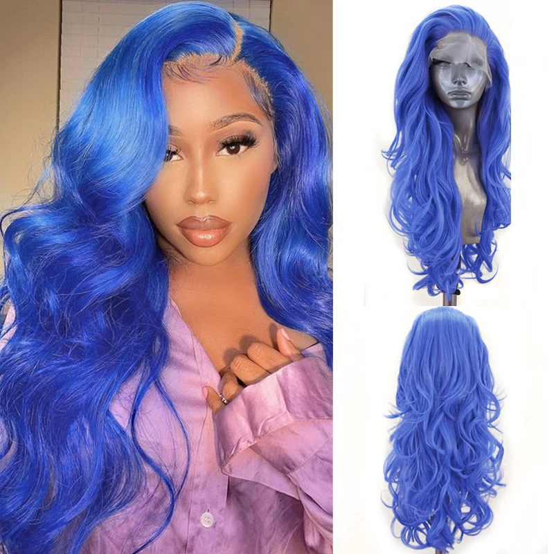 

Charisma Long Wavy Wig Side Part Synthetic Lace Front Wig Natural Hairline Blue Wigs for Women Glueless Cosplay Wigs