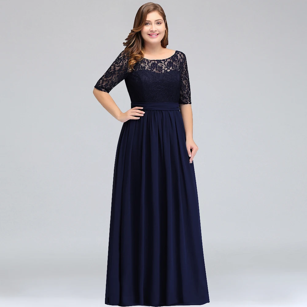 

Elegant Chiffon Plus Size Long Evening Dress Applique Half Sleeve Pink Evening Gown robe de soiree