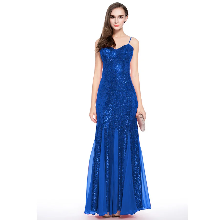 royal blue Сексуальные вечерние платья на бретельках без рукавов с открытой спиной официальная Вечеринка платье с отделкой из бисера на Возраст Пол Длина элегантные вечерние платья Robe De Soiree F343 - Цвет: royal blue