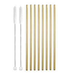 Eco-Friendly Reusable Stainless Steel Drinking Straws Set with Cleaner Brushes (8Pcs Gold A)