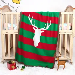 Рождественское Полосатое одеяло с рисунком лося, детское трикотажное одеяло для кондиционирования воздуха, полотенце для гостиной, одеяло