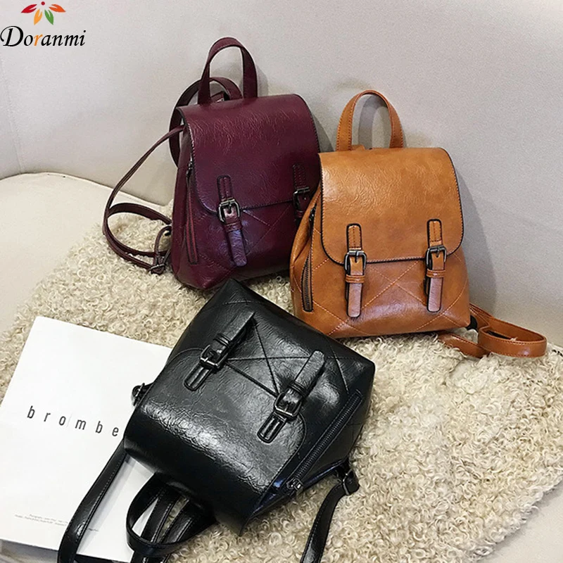 

DORANMI Vintage Leather Schoolbag Women's Backpacks 2019 Fashion Solid Back Shoulder Bag Female Backpacks Mochila DJB921