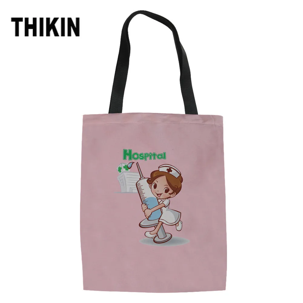 

THIKIN Cartoon Medical Print Women Shoulder Cotton Bag for Shopper Nurse Bag Cloth Shoulder Bag Designer School Bolso Mujer