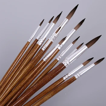 

12pcs Watercolor Stationery Artistic Round Pointed Tip Portable Fine Arts Student School Nylon Hair DIY Craft Paint Brush